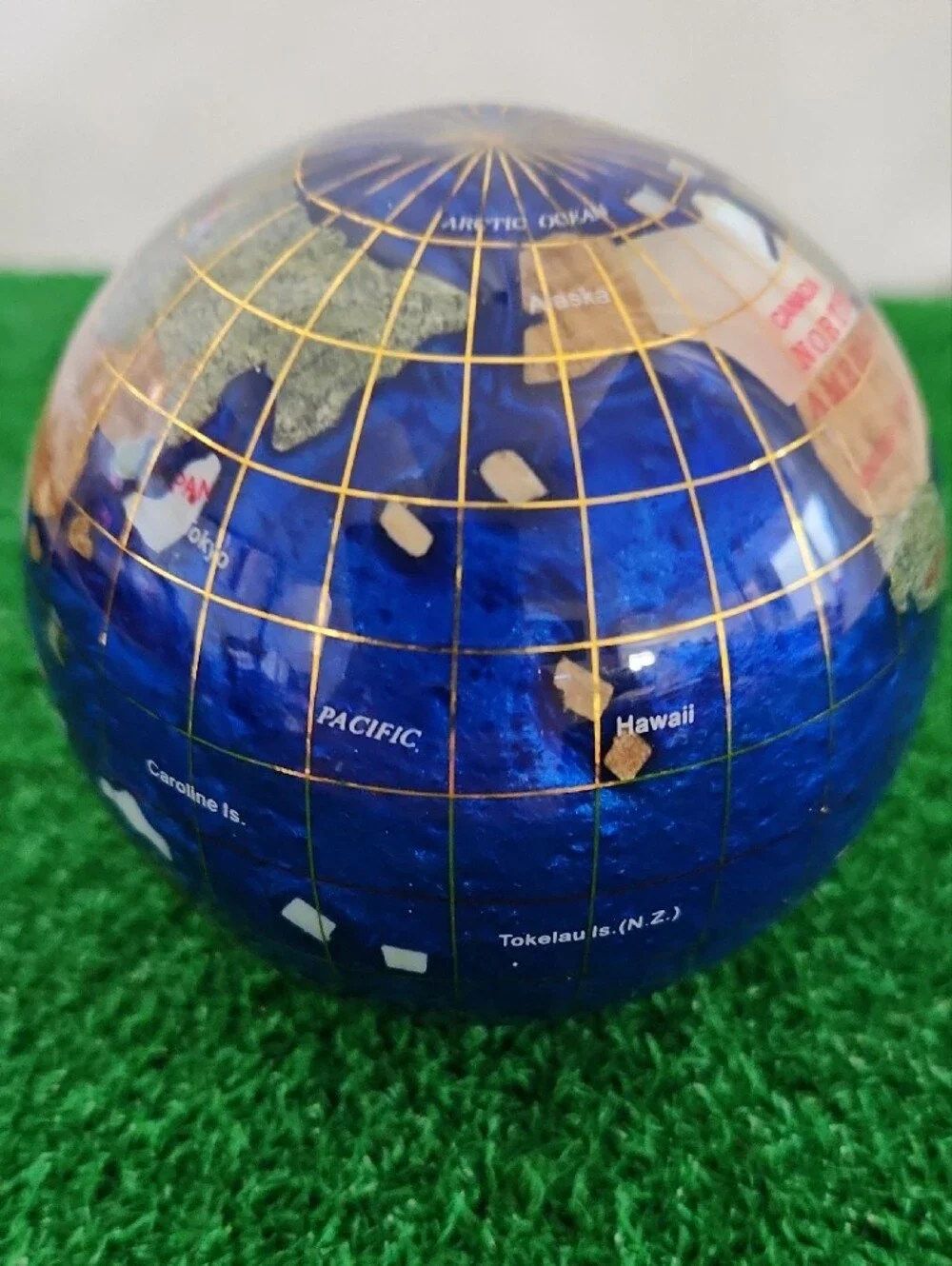 Gemstone World Globe Paperweight Inlaid Crushed Gemstones/ Shell